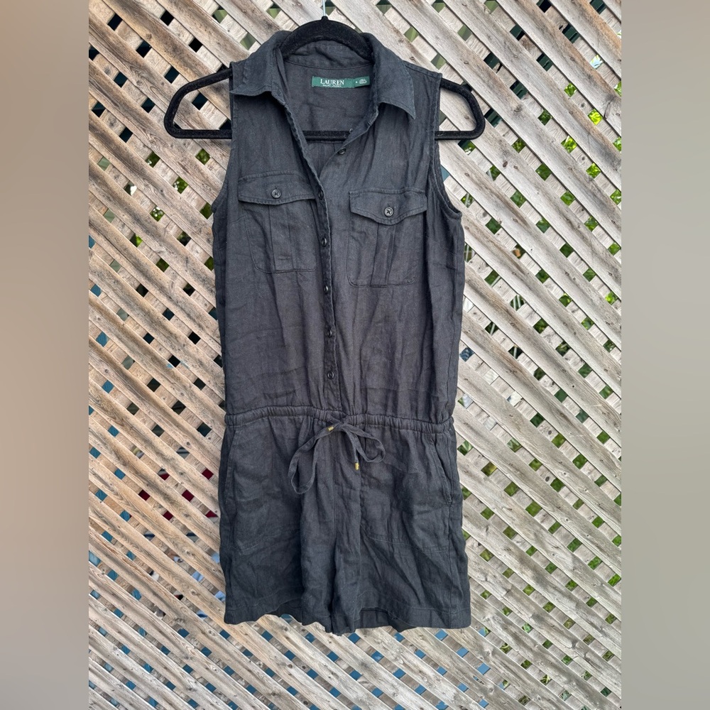 Ralph Lauren Black Sleeveless Button-Up Romper